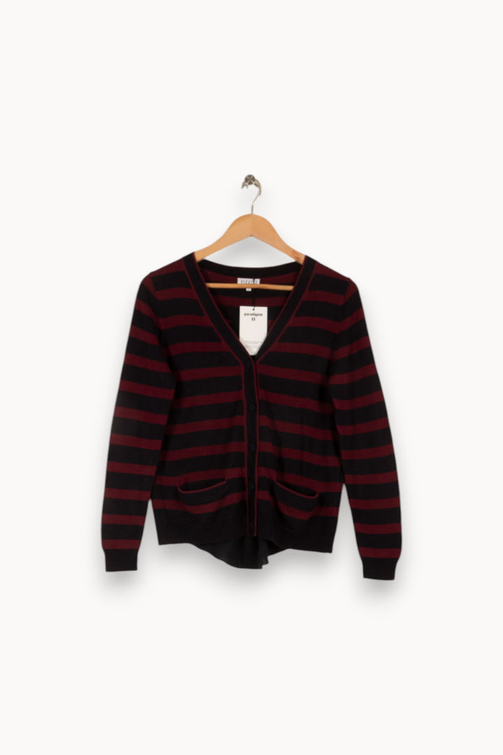 Cardigan rayé bordeaux et noir - Taille S/36 de la marque Claudie Pierlot | PARAD41165 - Vendu par Paradigme - Image 1