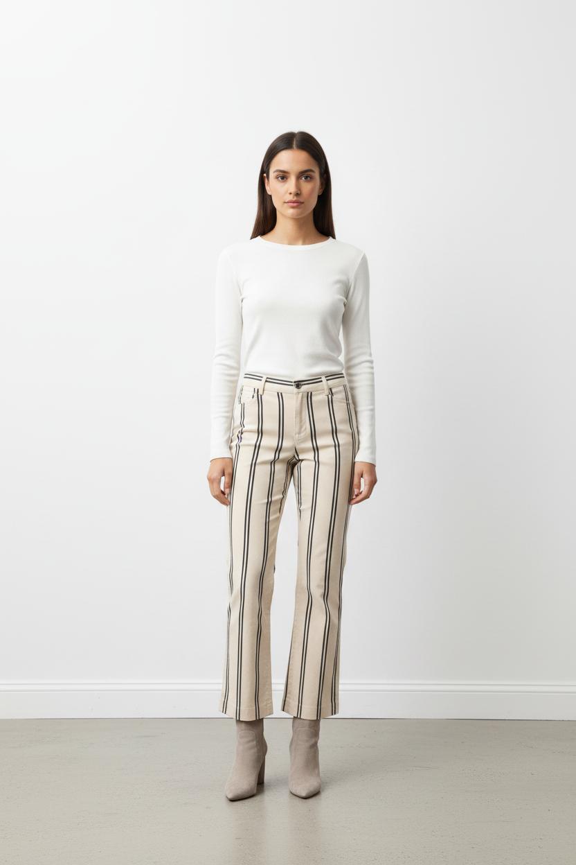 Pantalon Rayé Beige et Noir - Taille M/38