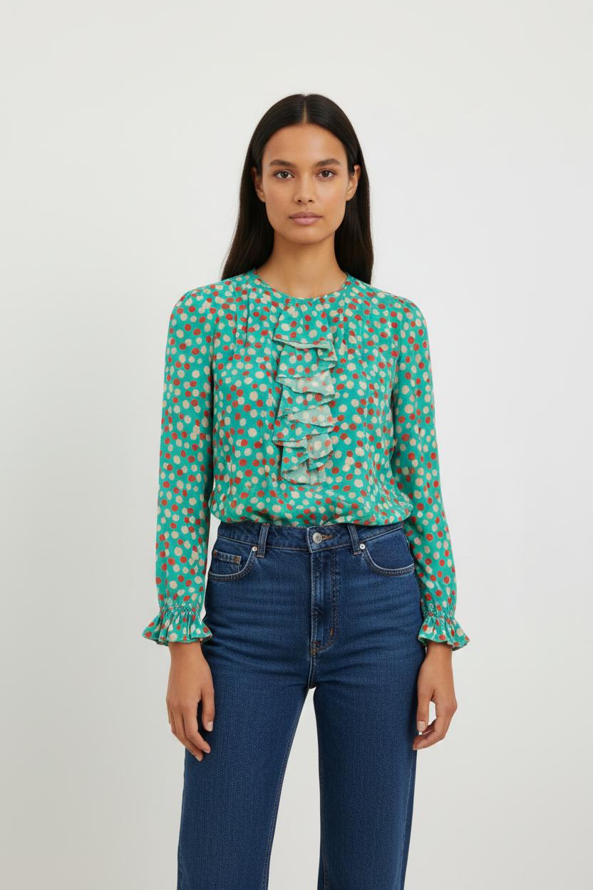 Blouse Verte et Rouge - Taille S/36