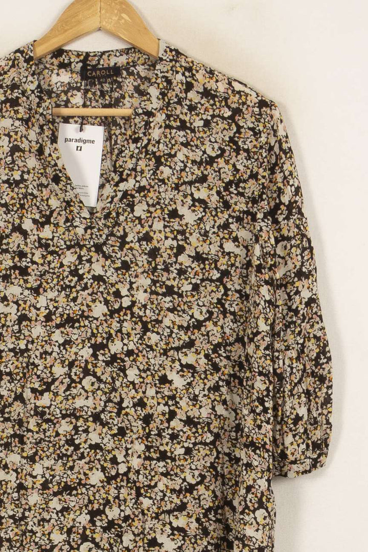 Blouse Fleurie Noire et Beige - Taille XL/42 de la marque Caroll | PARAD41858 - Vendu par Paradigme - Image 3