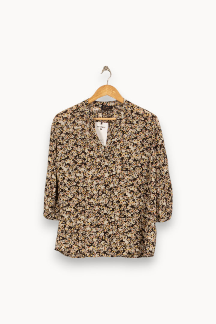 Blouse Fleurie Noire et Beige - Taille XL/42 de la marque Caroll | PARAD41858 - Vendu par Paradigme - Image 2
