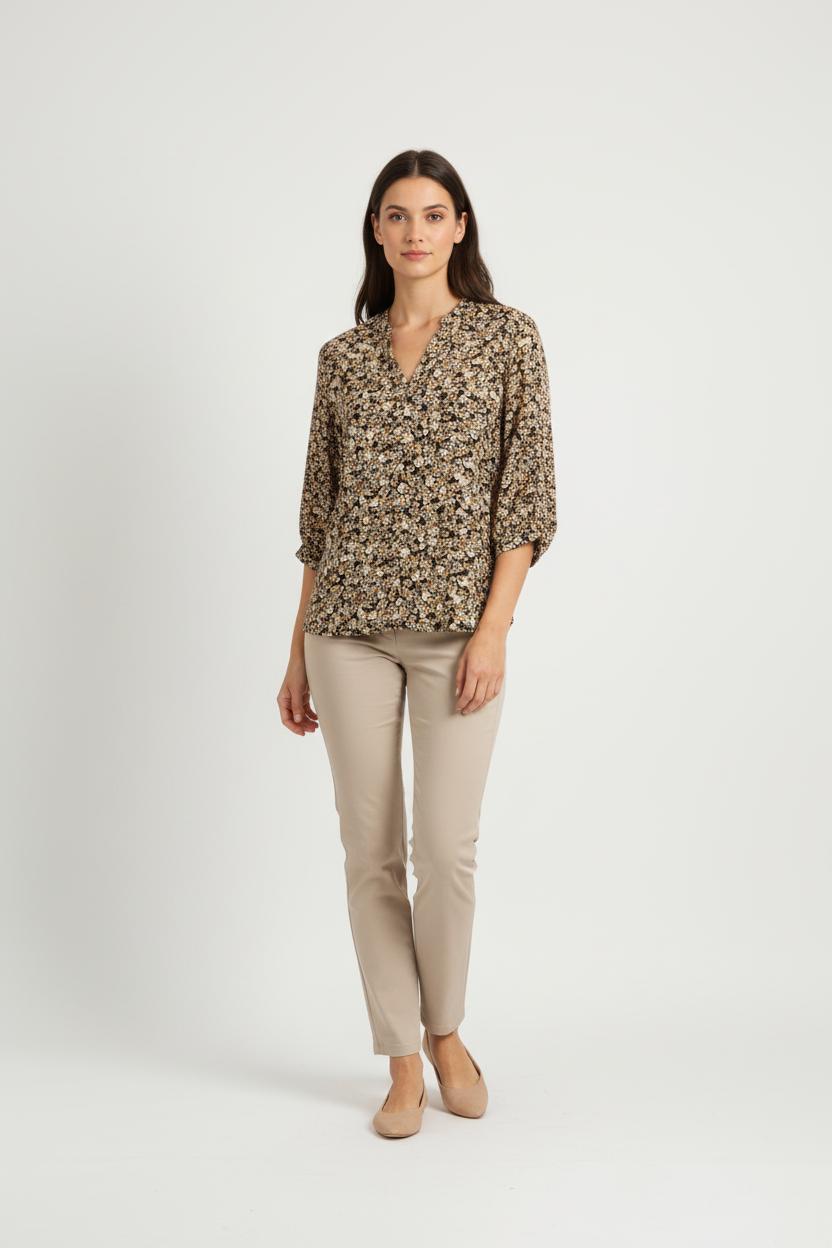 Blouse Fleurie Noire et Beige - Taille XL/42 de la marque Caroll | PARAD41858 - Vendu par Paradigme - Image 1