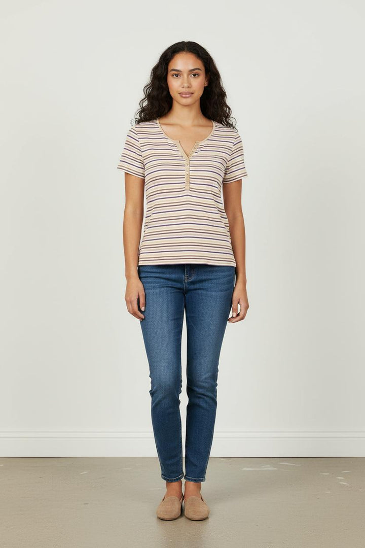 Tee-shirt Rayé Beige et Violet - Taille XXXL/46