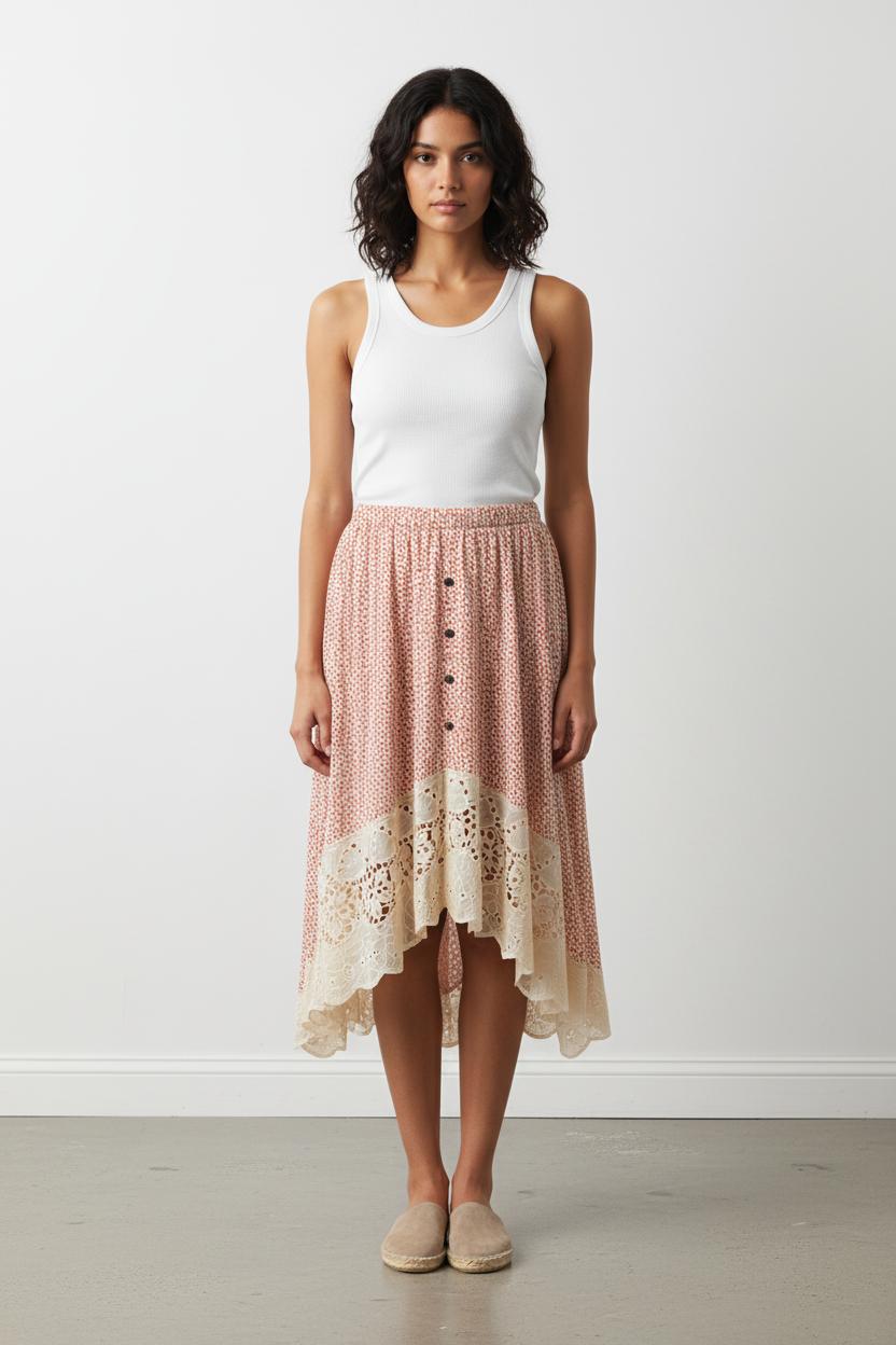 Jupe Asymétrique Rouge et Beige - Taille L/40