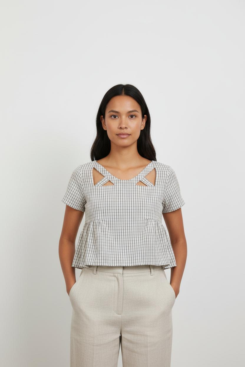 Blouse Carreaux Bleu et Blanc - Taille S/36