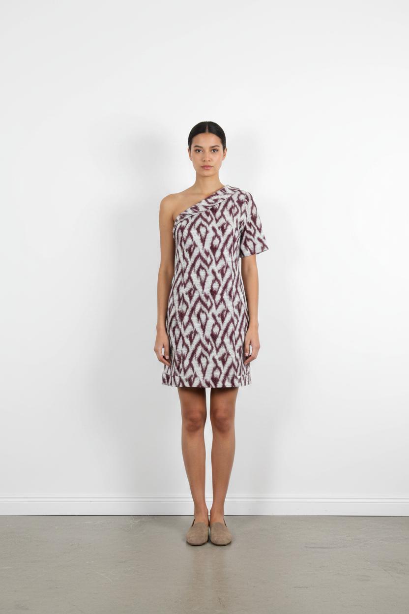 Robe Asymétrique Blanche et Bordeaux - Taille XS/34