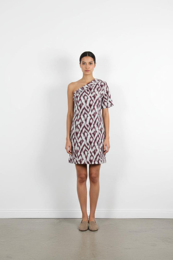 Robe Asymétrique Blanche et Bordeaux - Taille XS/34