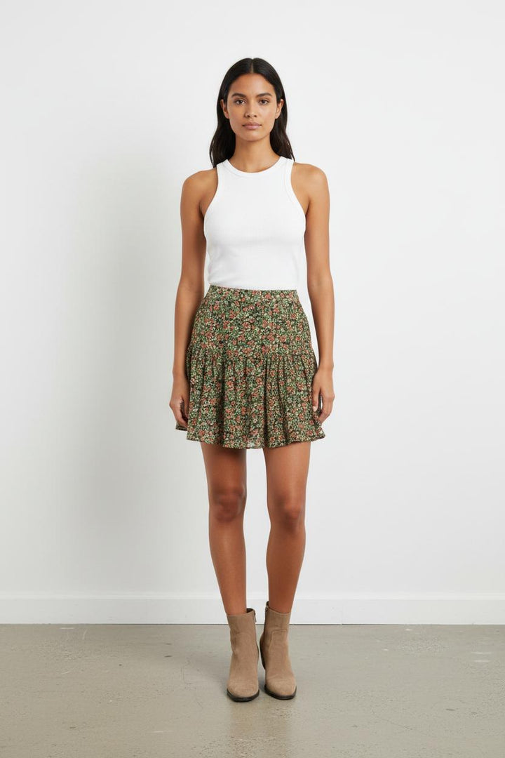 Jupe Fleurie Verte et Rose - Taille S/36