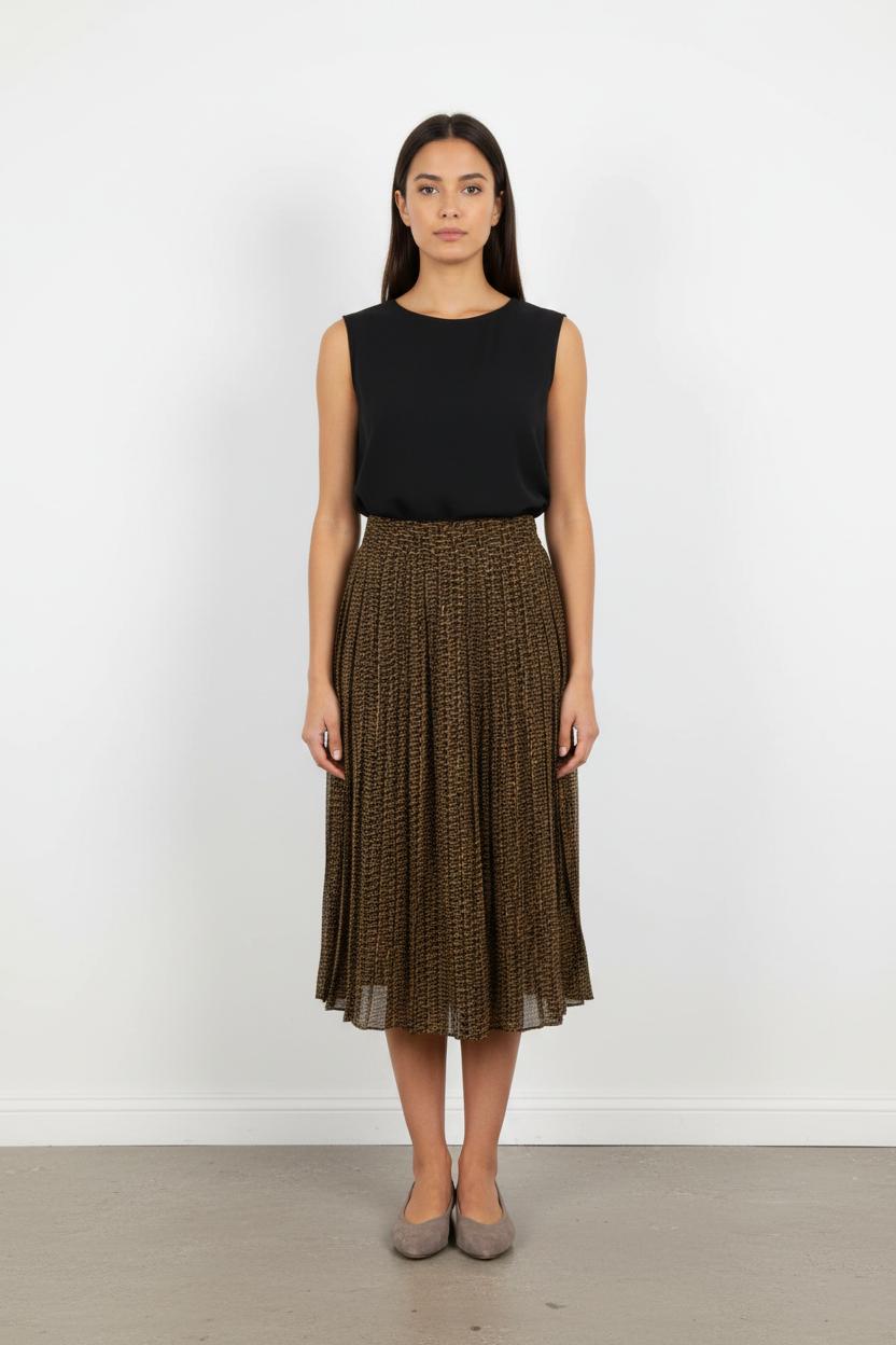 Jupe Plissée Marron et Jaune - Taille L/40