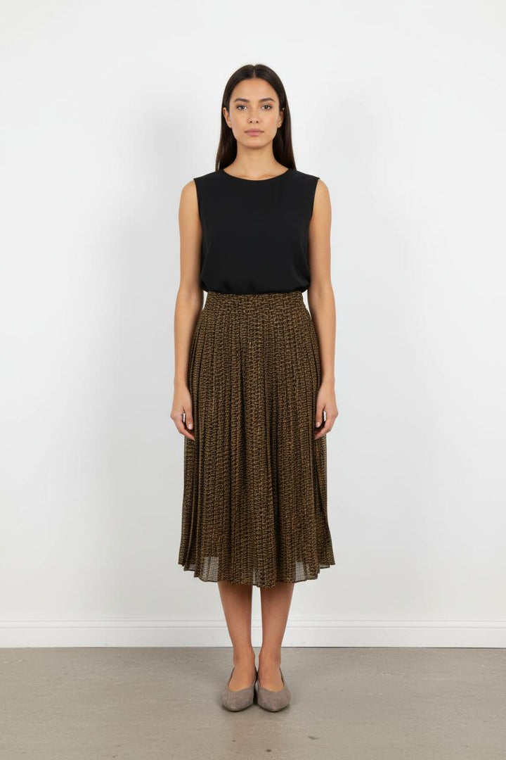 Jupe Plissée Marron et Jaune - Taille L/40