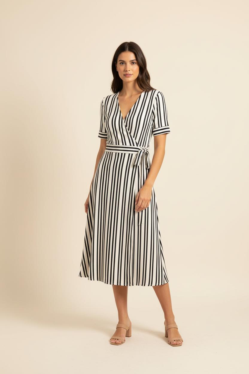 Robe Midi Rayée Noire et Blanche - Taille XL/42 de la marque Caroll | PARAD42170 - Vendu par Paradigme - Image 1