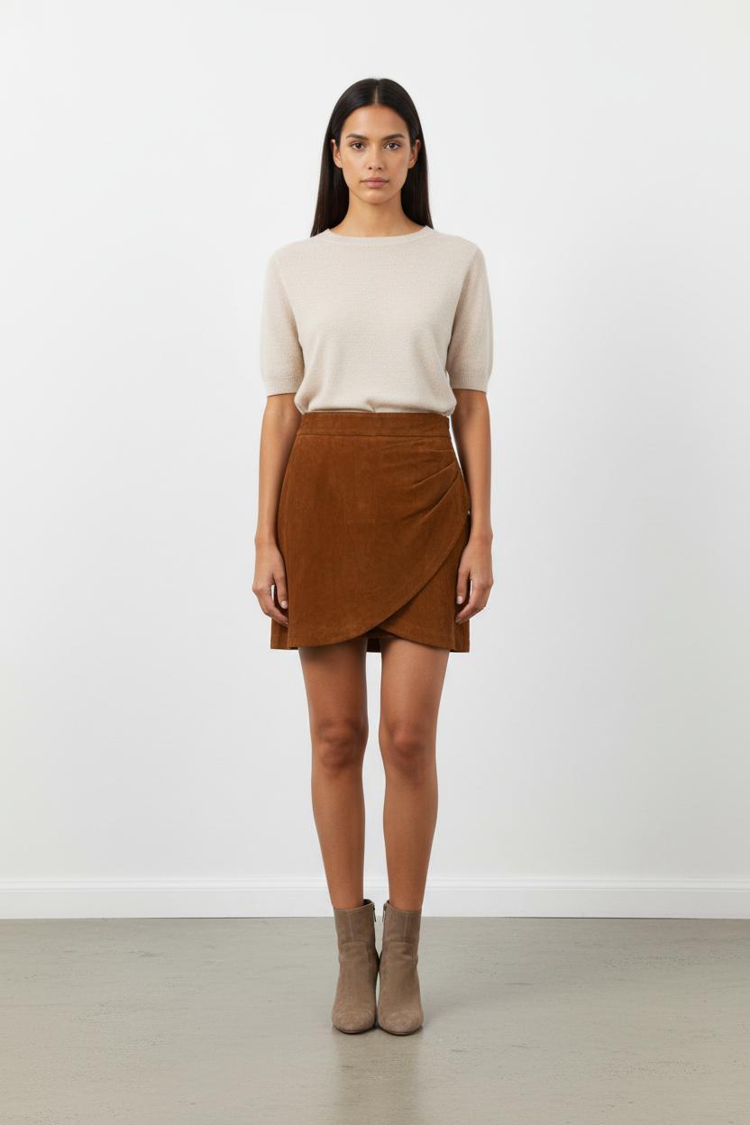 Jupe Portefeuille Marron - Taille XS/34
