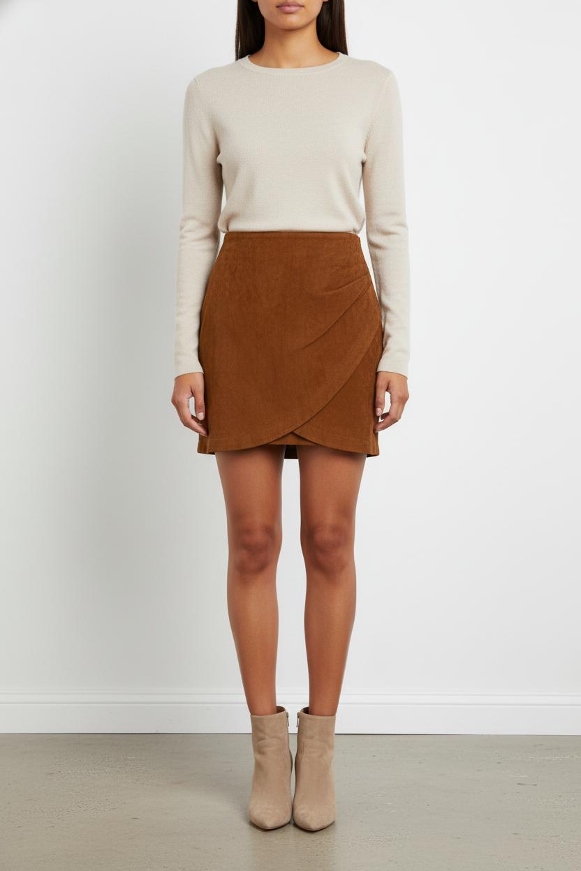 Jupe Portefeuille Marron - Taille XS/34