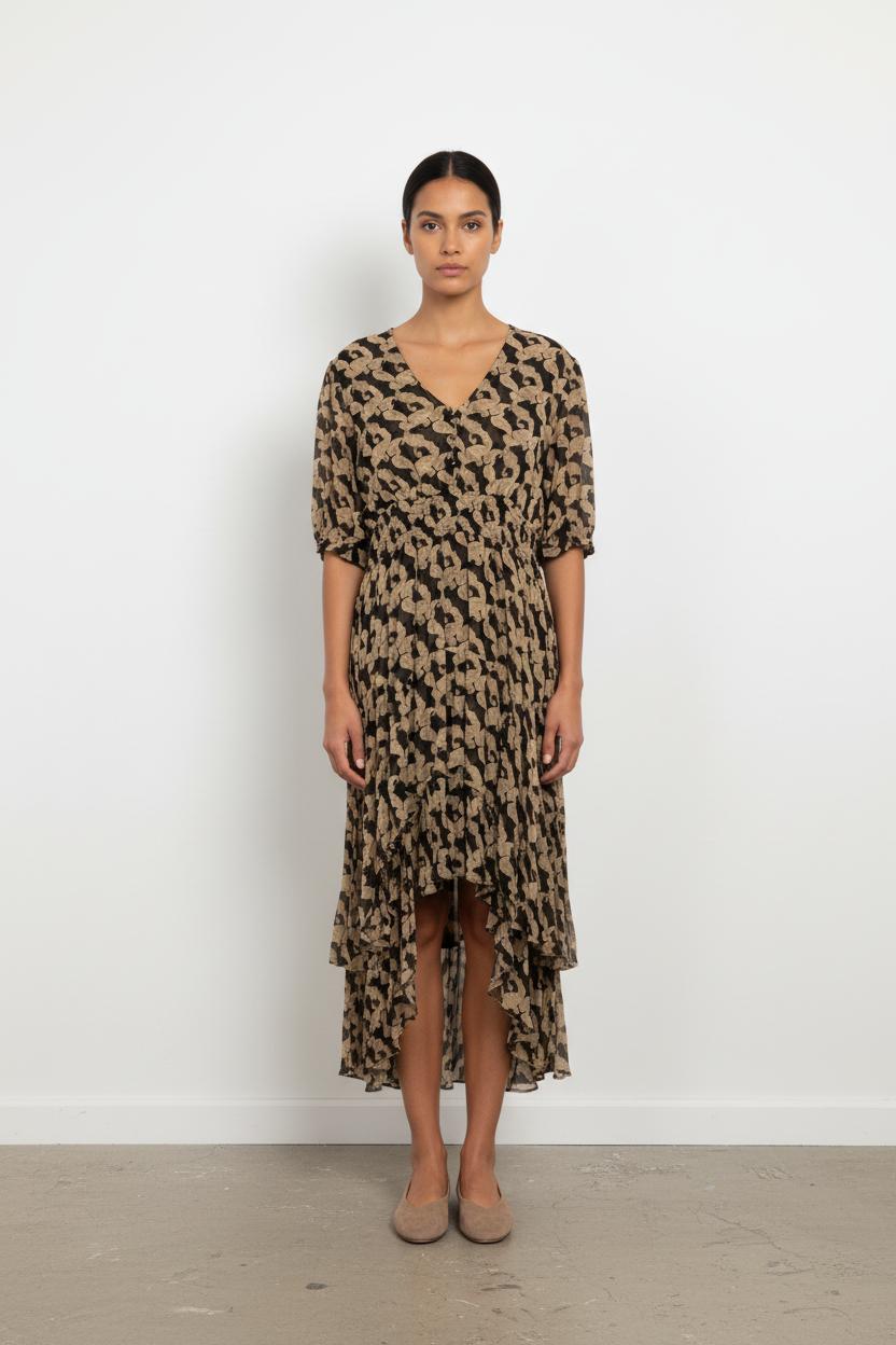 Robe Longue Beige et Noire - Taille L/40