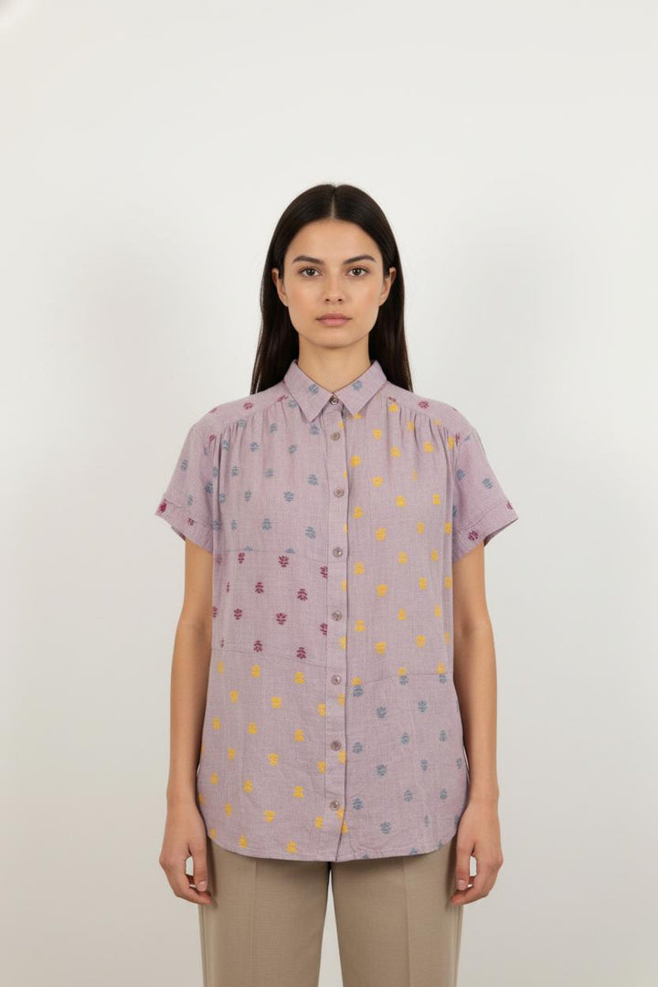 Chemise Courte Violette et Jaune - Taille S/36