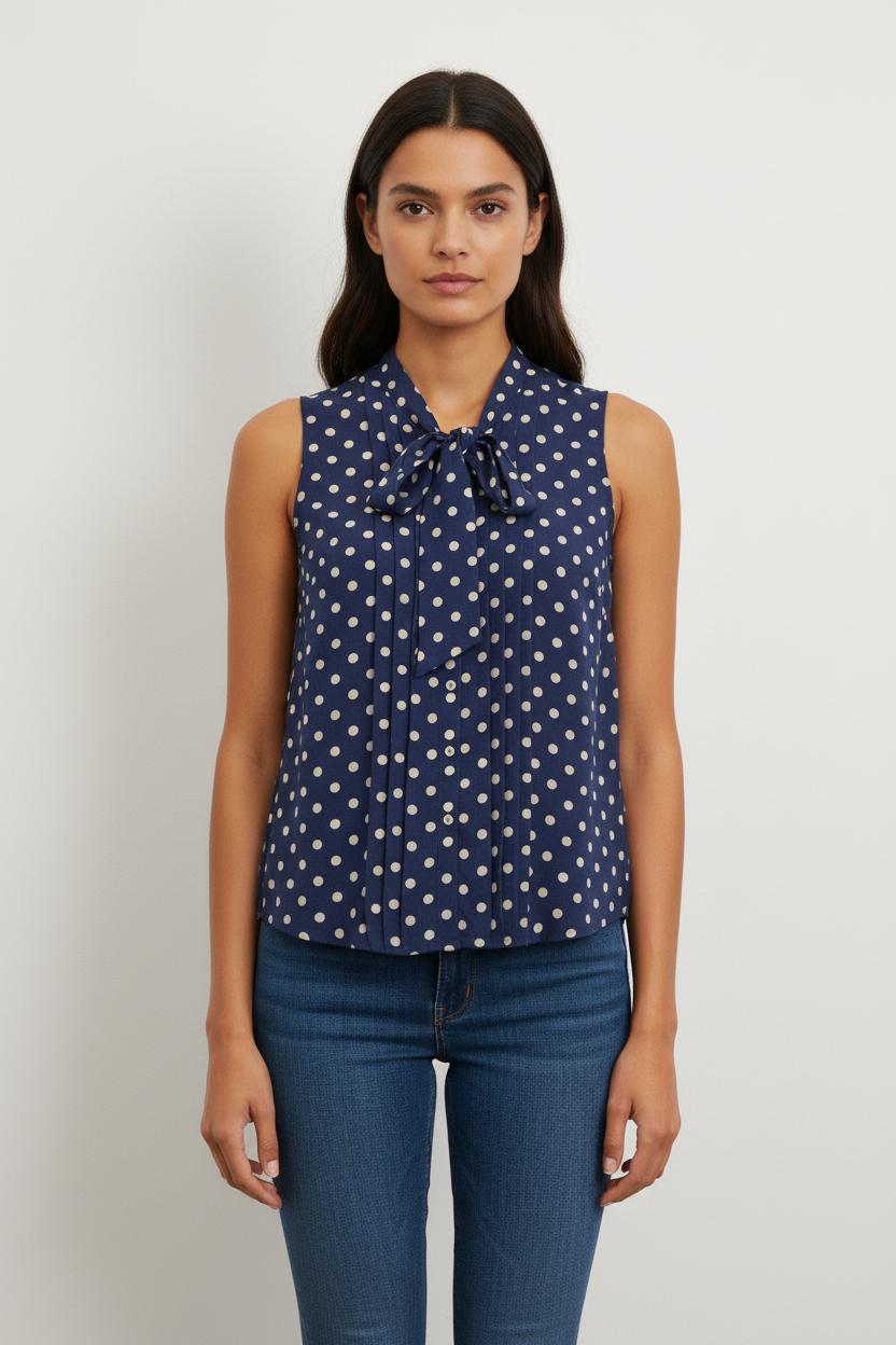 Blouse Sans Manches Bleu et Blanc - Taille M/38