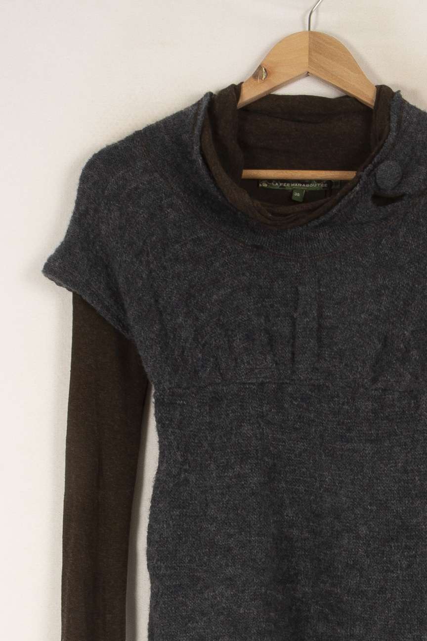 Pull bleu et marron - Taille M/38 de la marque La Fée Maraboutée | PARAD42236 - Vendu par Paradigme - Image 2