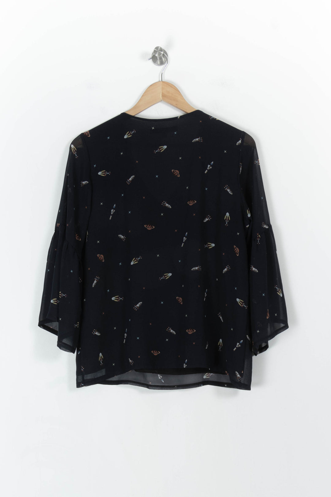 Blouse bleue foncée à motifs - Taille L/40 de la marque La Fée Maraboutée | PARAD42796 - Vendu par Paradigme - Image 4