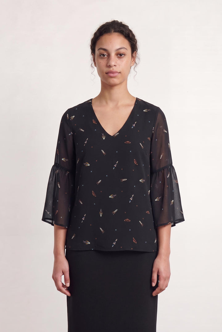 Blouse bleue foncée à motifs - Taille L/40 de la marque La Fée Maraboutée | PARAD42796 - Vendu par Paradigme - Image 1