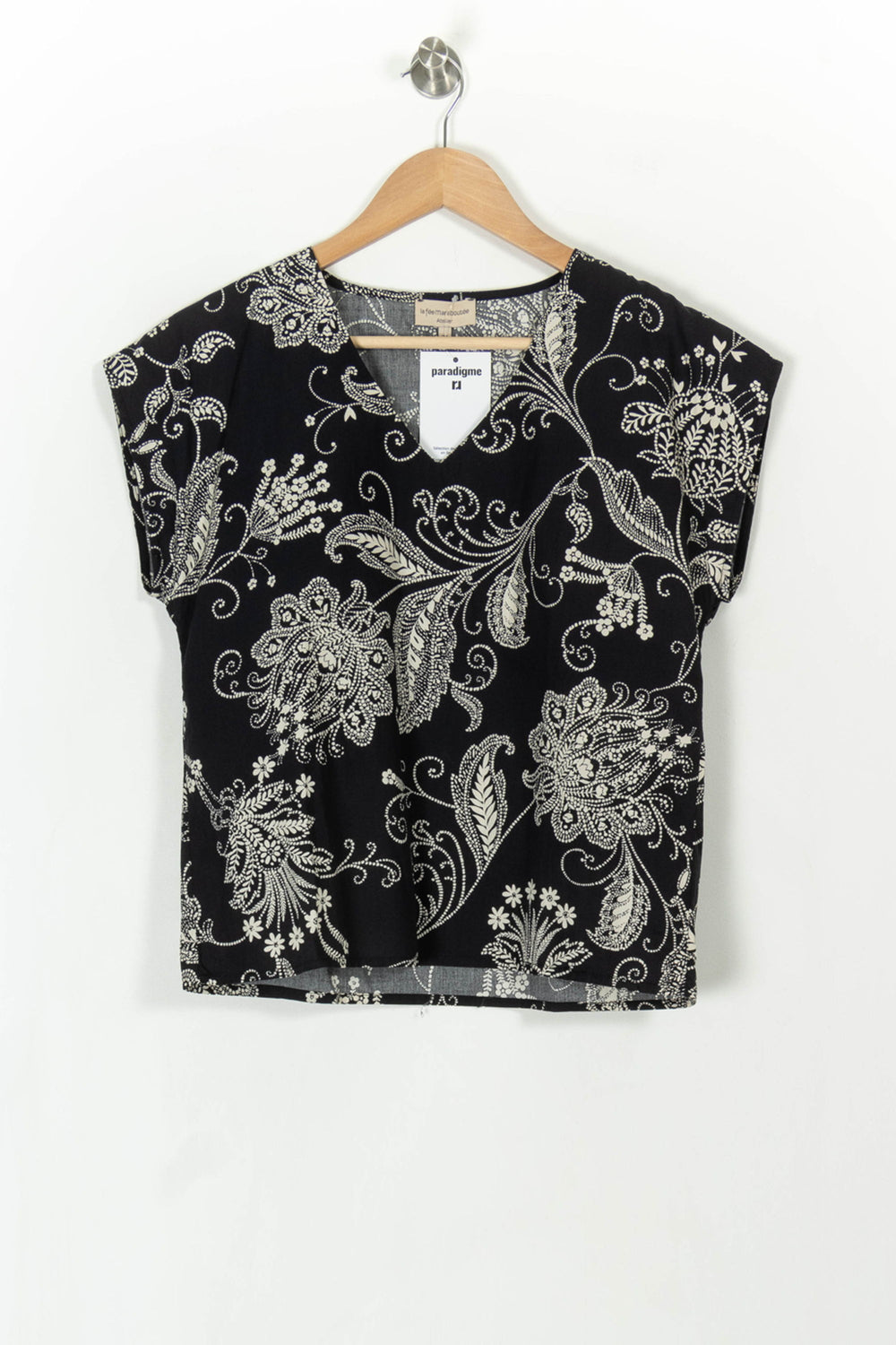 Blouse noire à motifs - Taille XS/34 de la marque La Fée Maraboutée | PARAD42828 - Vendu par Paradigme - Image 2