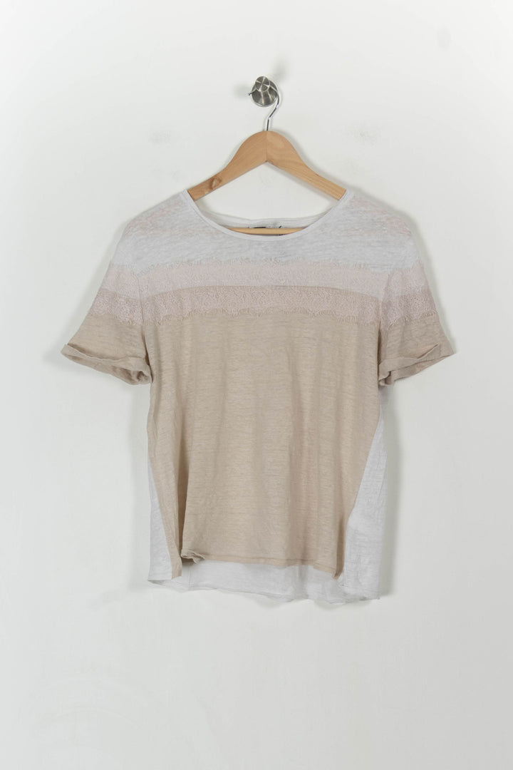 T-shirt Beige et Blanc - Taille M/38 de la marque Gerard Darel | PARAD42885 - Vendu par Paradigme - Image 2