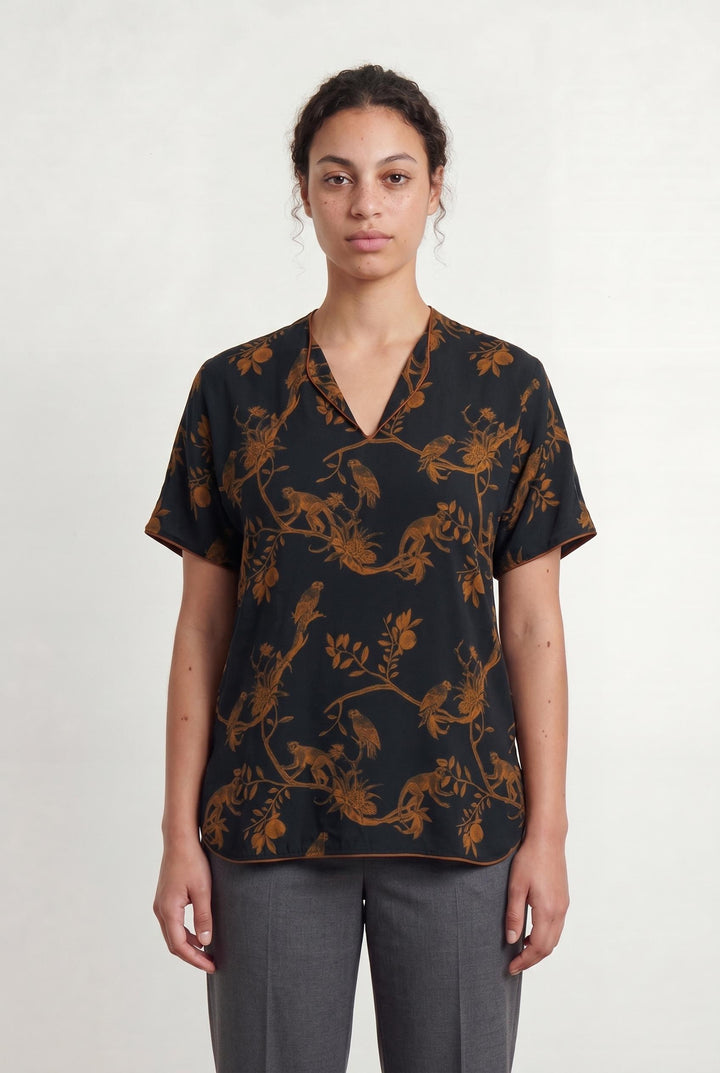 Blouse Noire et Marron - Taille L/40 de la marque La Fée Maraboutée | PARAD42894 - Vendu par Paradigme - Image 1
