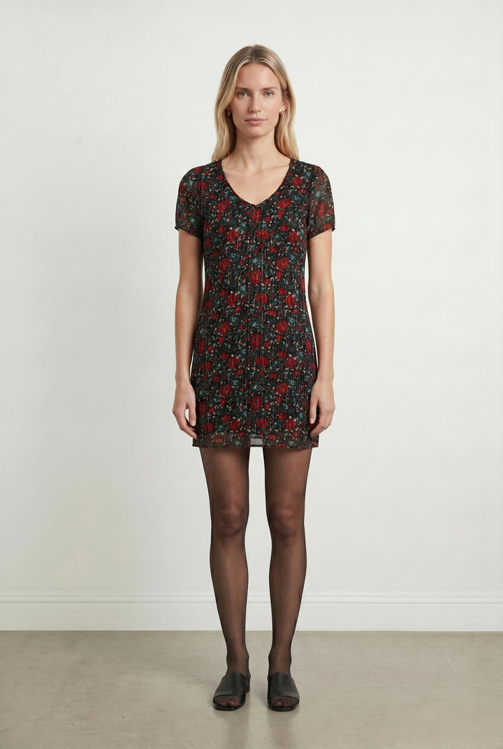 Robe Fleurie Noire et Rouge - Taille XS/34 de la marque One Step | PARAD43021 - Vendu par Paradigme - Image 1