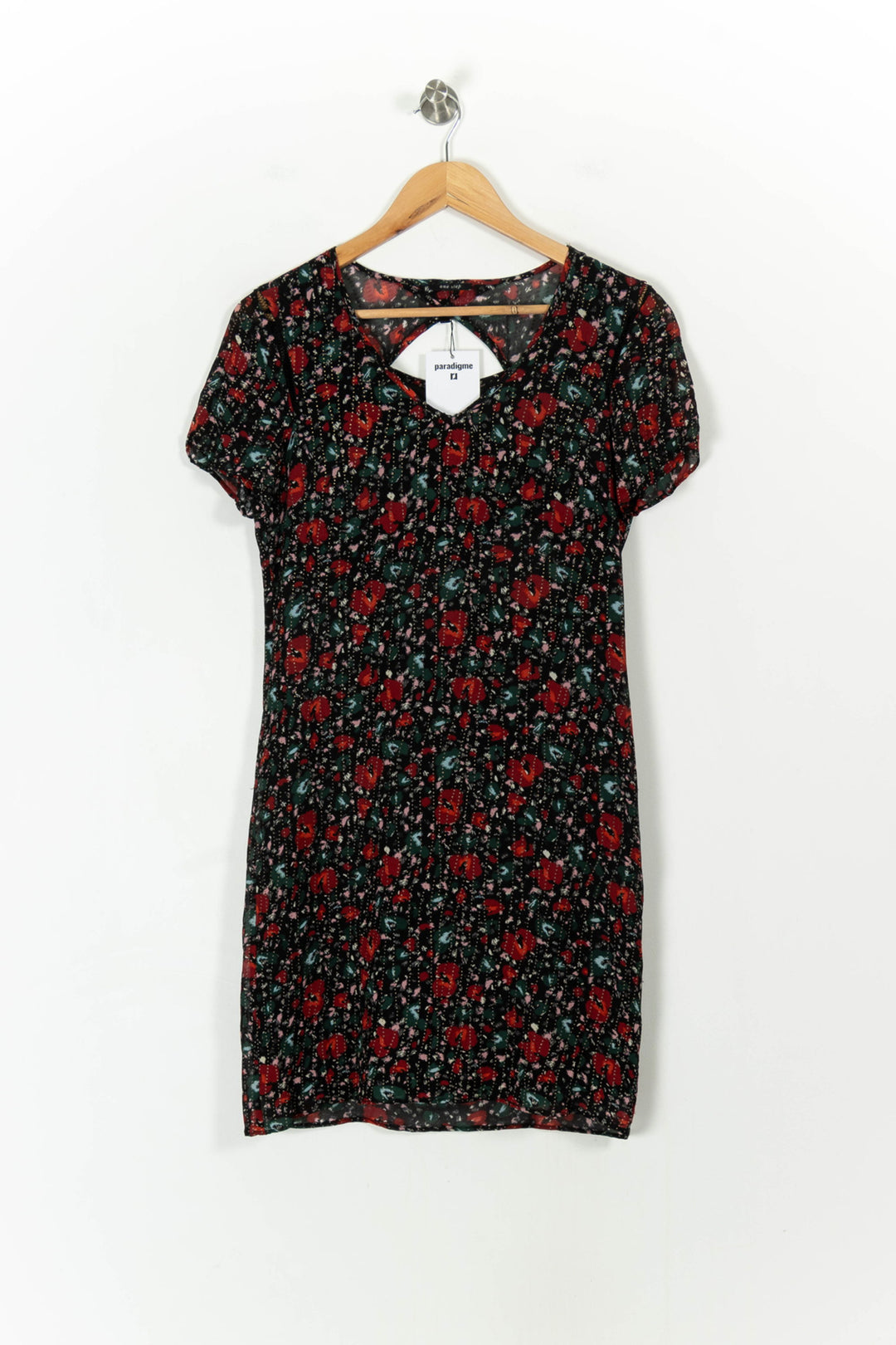Robe Fleurie Noire et Rouge - Taille XS/34 de la marque One Step | PARAD43021 - Vendu par Paradigme - Image 2