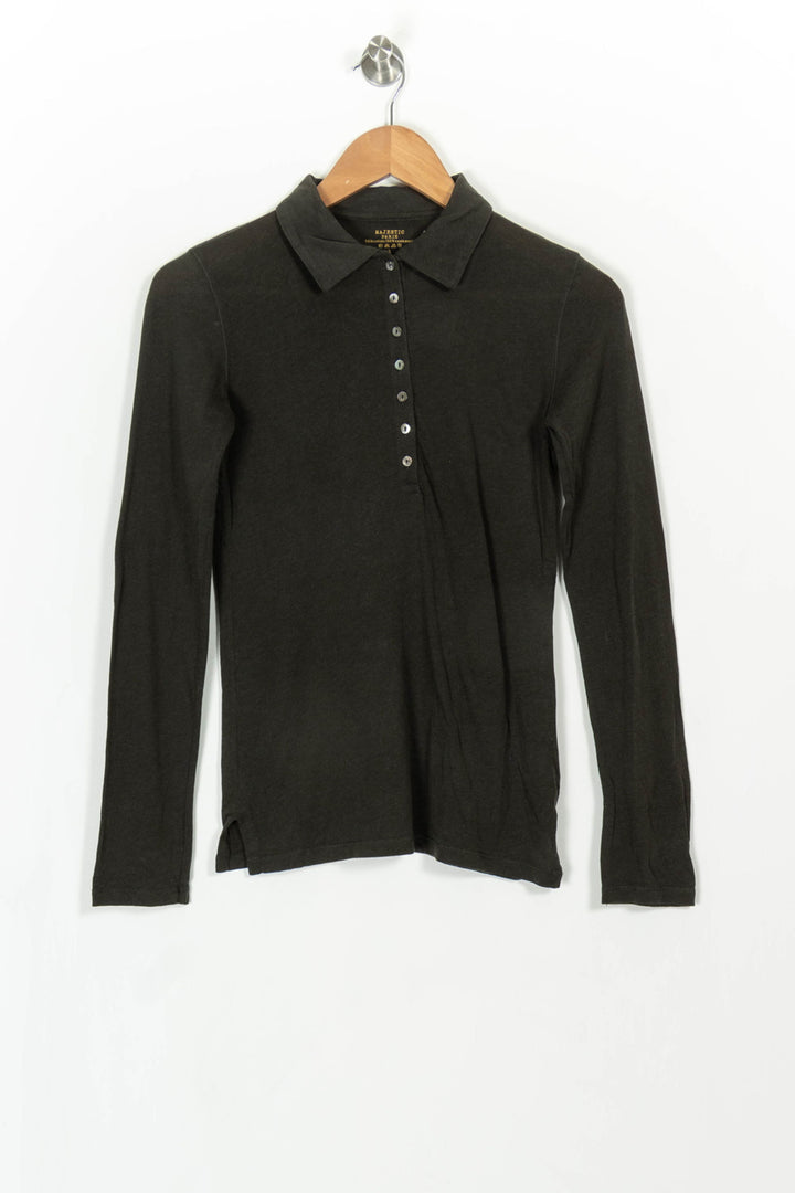 Polo Manches Longues Vert - Taille S/36 de la marque Majestic Filatures | PARAD43354 - Vendu par Paradigme - Image 2