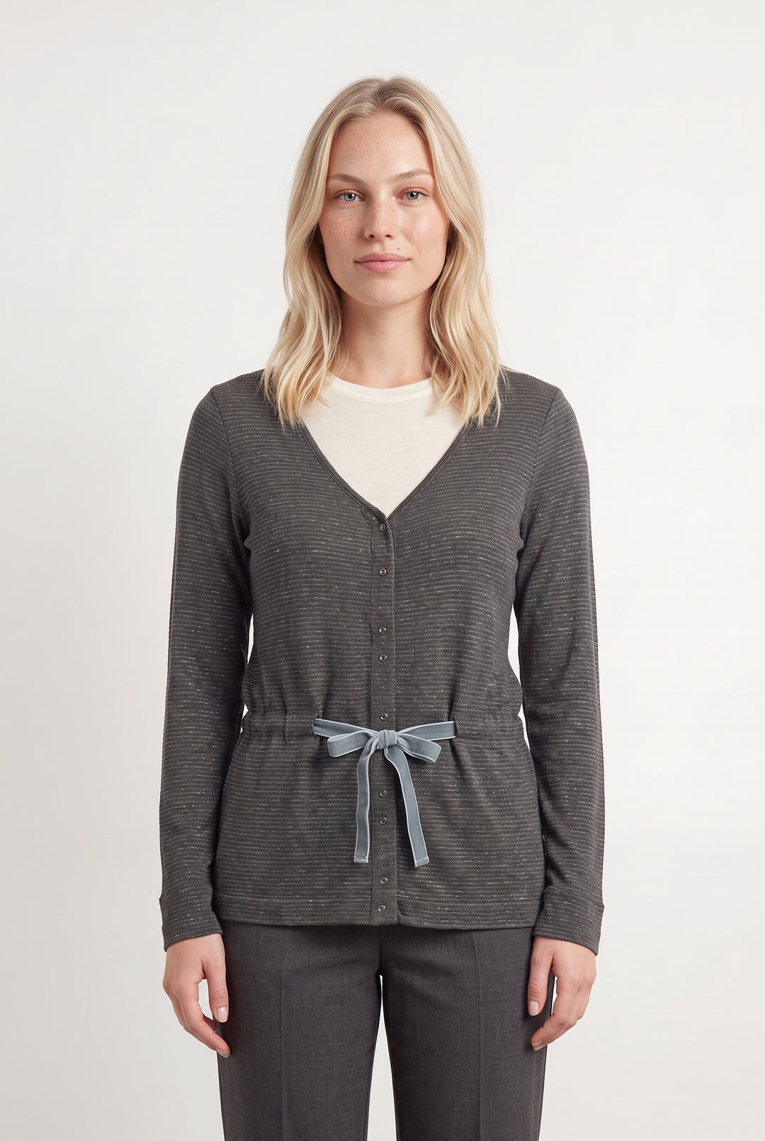 Cardigan gris rayé - Taille L/40 de la marque One Step | PARAD43563 - Vendu par Paradigme - Image 1