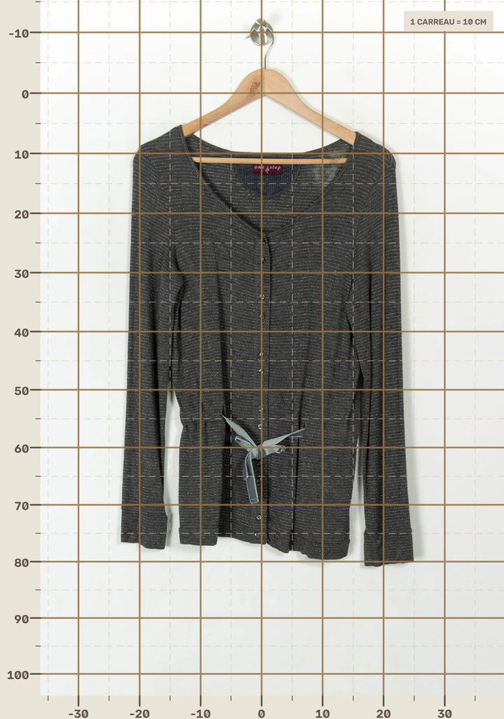 Cardigan gris rayé - Taille L/40 de la marque One Step | PARAD43563 - Vendu par Paradigme - Image 4