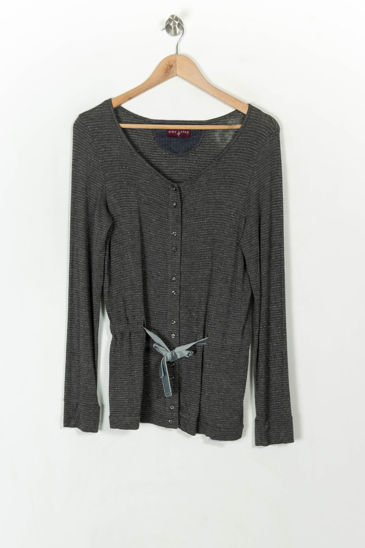 Cardigan gris rayé - Taille L/40 de la marque One Step | PARAD43563 - Vendu par Paradigme - Image 2