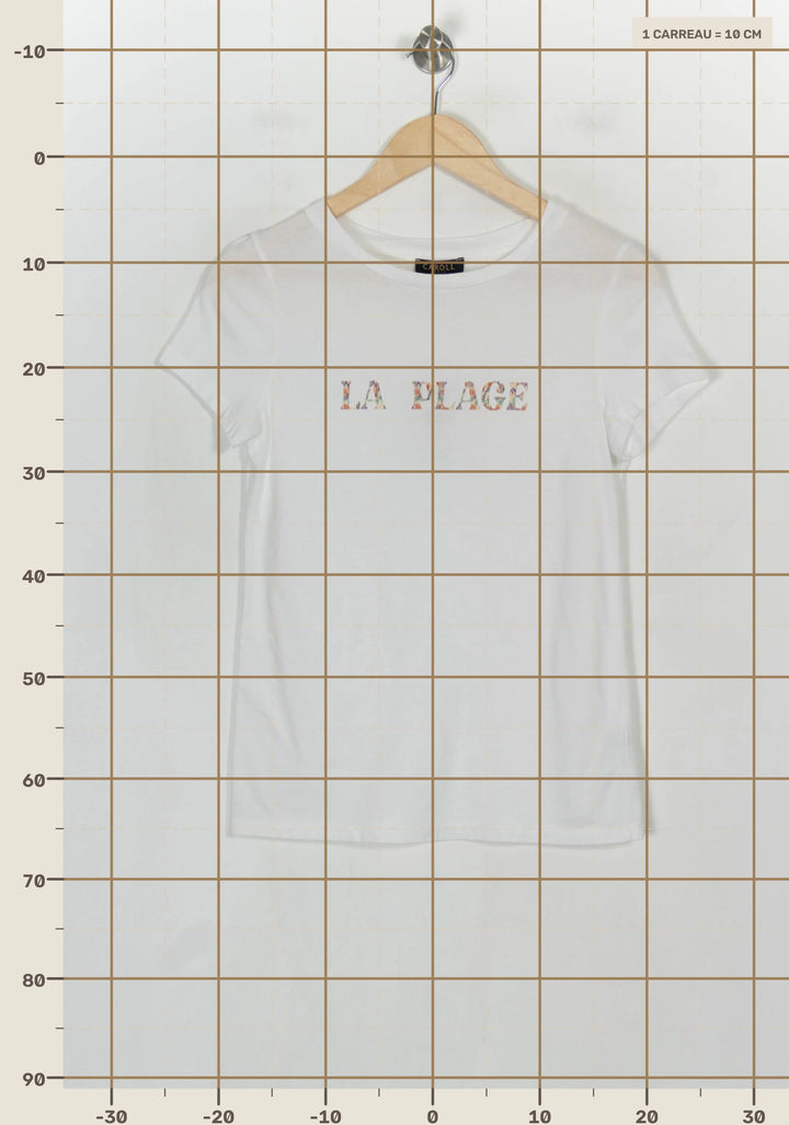 T-shirt blanc "La Plage" - Taille XS/34 de la marque Caroll | PARAD43597 - Vendu par Paradigme - Image 4