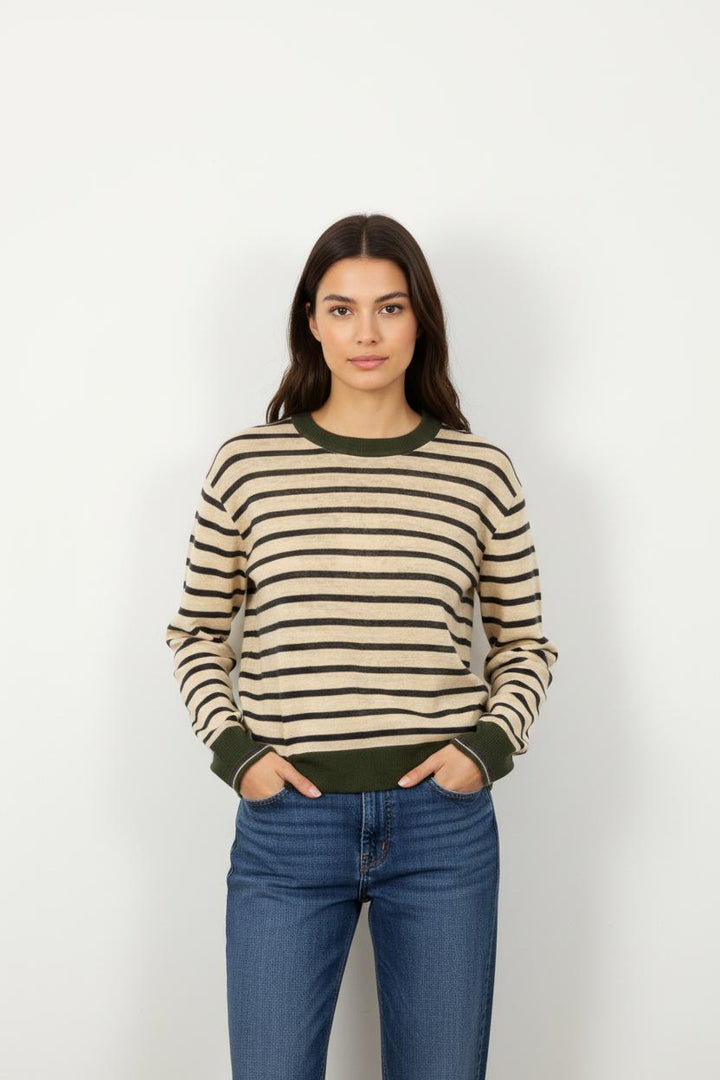 Pull Rayé Beige et Vert - Taille L/40