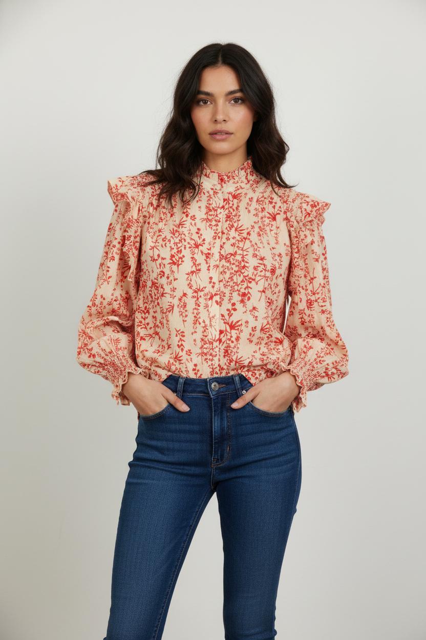 Blouse Écrue et Rouge - Taille L/40