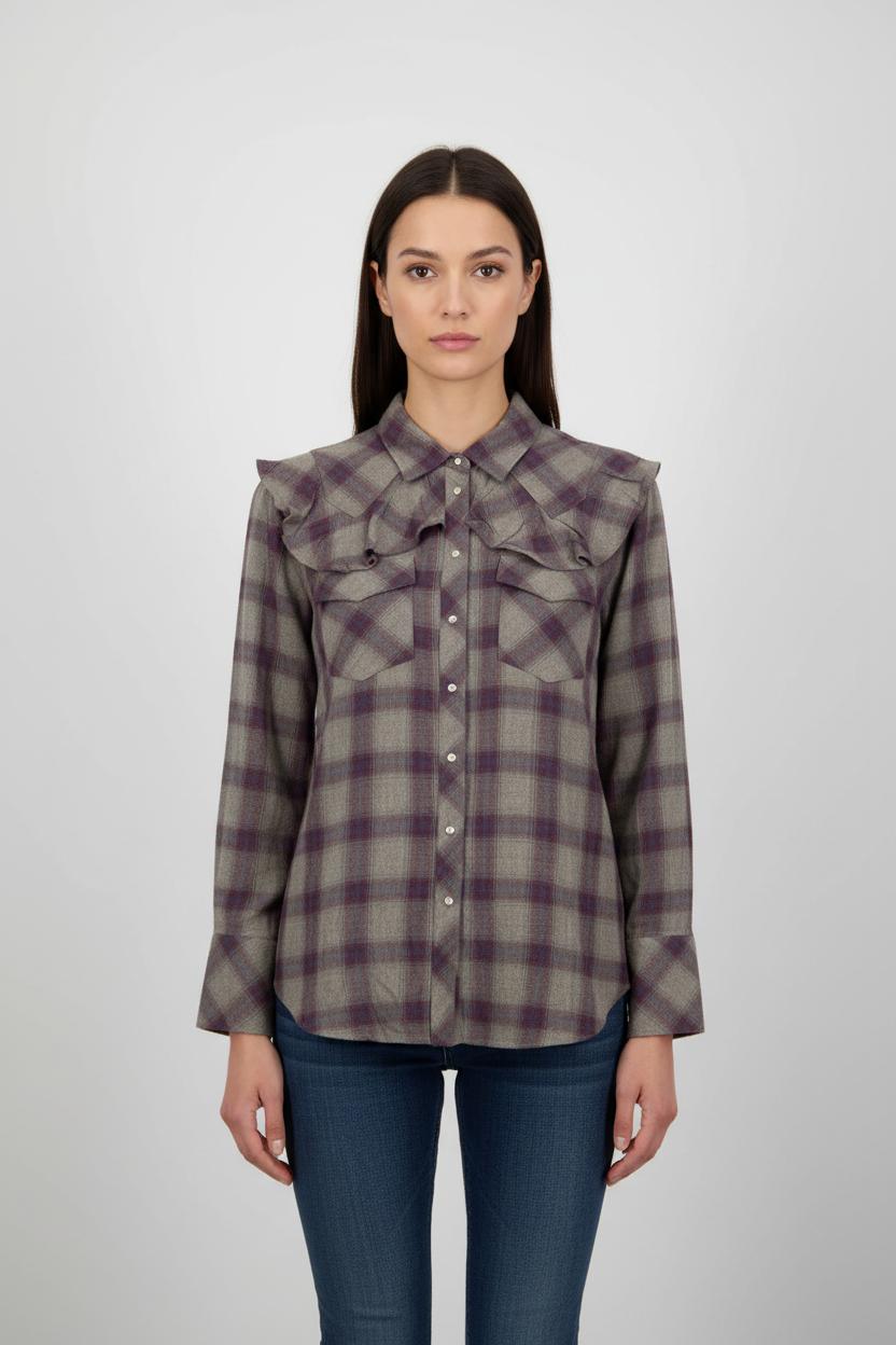 Chemise À Carreaux Grise et Violette - Taille L/40