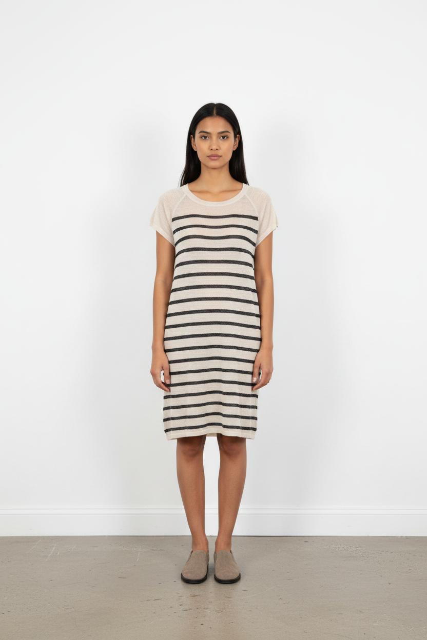 Robe Longue Rayée Beige et Noire - Taille XS/34