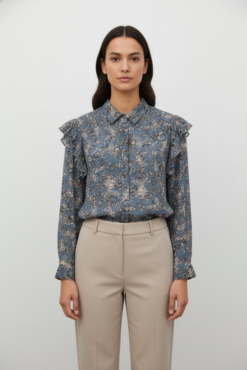 Blouse Fleurie Bleue - Taille L/40