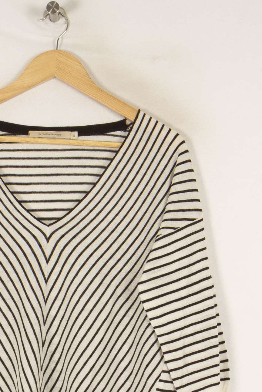 Pull blanc et noir - Taille XS/34 de la marque La Fée Maraboutée | PARAD44154 - Vendu par Paradigme - Image 2