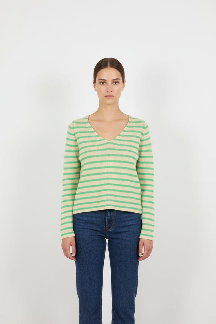 Pull Rayé Vert et Beige - Taille M/38