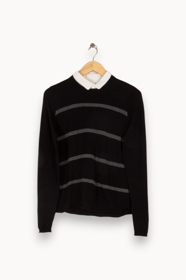 Pull noir rayé avec col - Taille M/38 de la marque Comptoir des Cotonniers | PARAD44238 - Vendu par Paradigme - Image 1