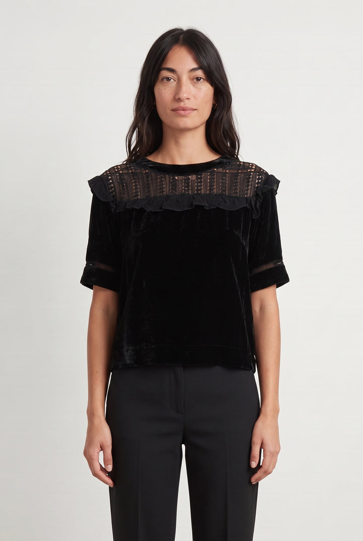 Blouse noire en velours - Taille S/36 de la marque Essentiel Antwerp | PARAD44319 - Vendu par Paradigme - Image 1