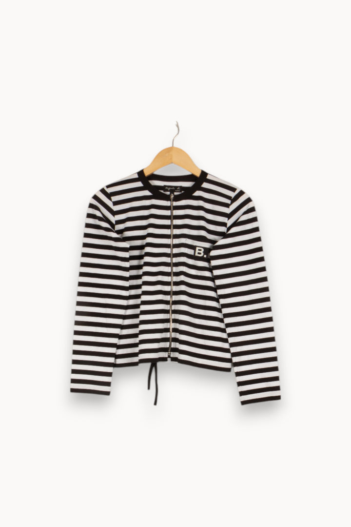 Cardigan noir et blanc rayé - Taille S/36 de la marque Agnès b. | PARAD44408 - Vendu par Paradigme - Image 1