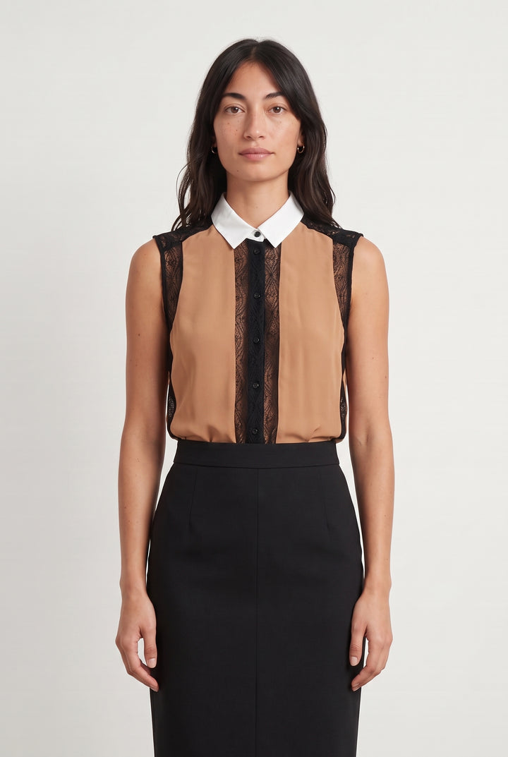 Top orange et noir avec dentelle - Taille S/36 de la marque Sandro | PARAD44442 - Vendu par Paradigme - Image 1