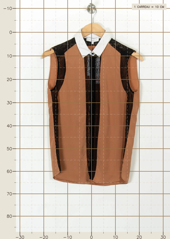 Top orange et noir avec dentelle - Taille S/36 de la marque Sandro | PARAD44442 - Vendu par Paradigme - Image 4