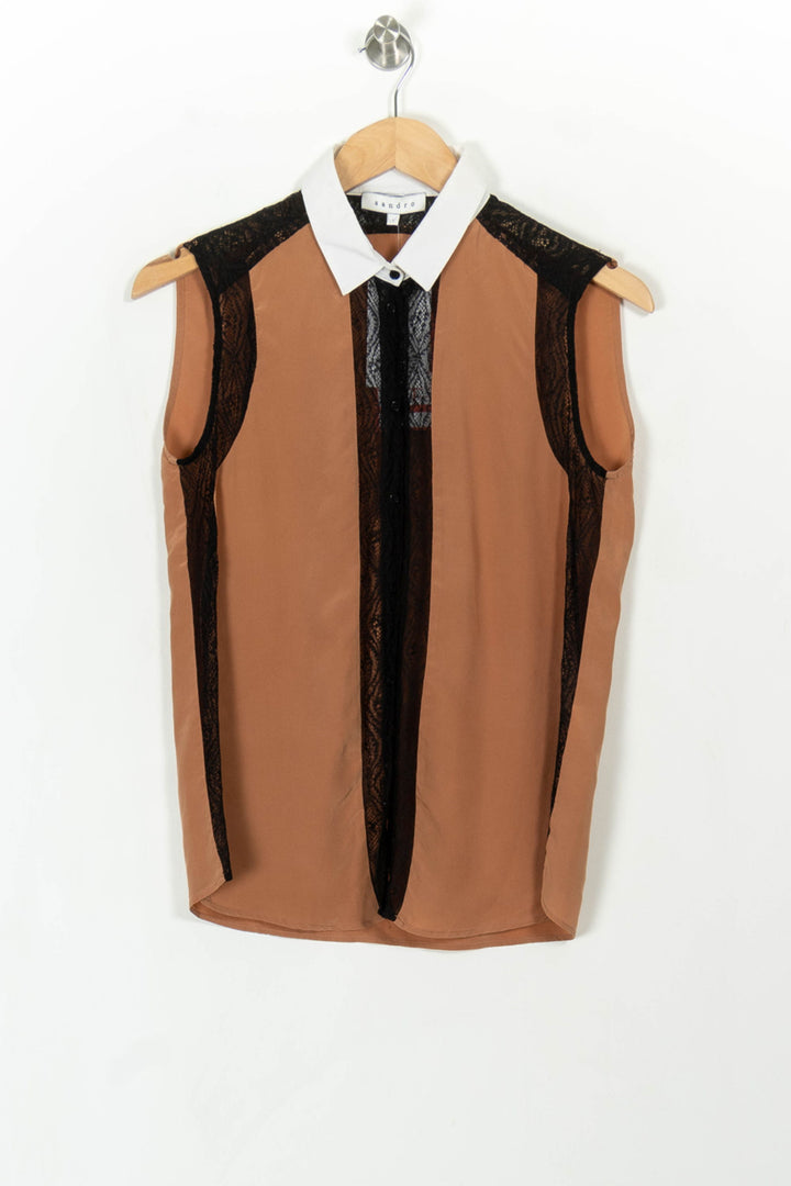 Top orange et noir avec dentelle - Taille S/36 de la marque Sandro | PARAD44442 - Vendu par Paradigme - Image 2