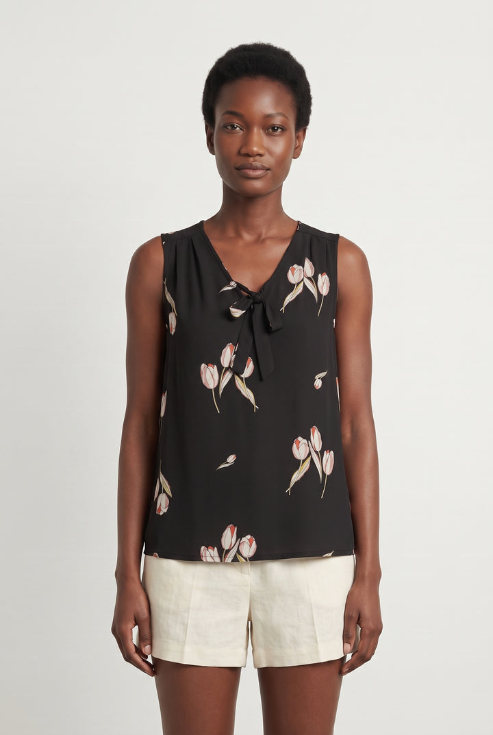Top noir à motifs - Taille M/38 de la marque La Fée Maraboutée | PARAD44477 - Vendu par Paradigme - Image 1