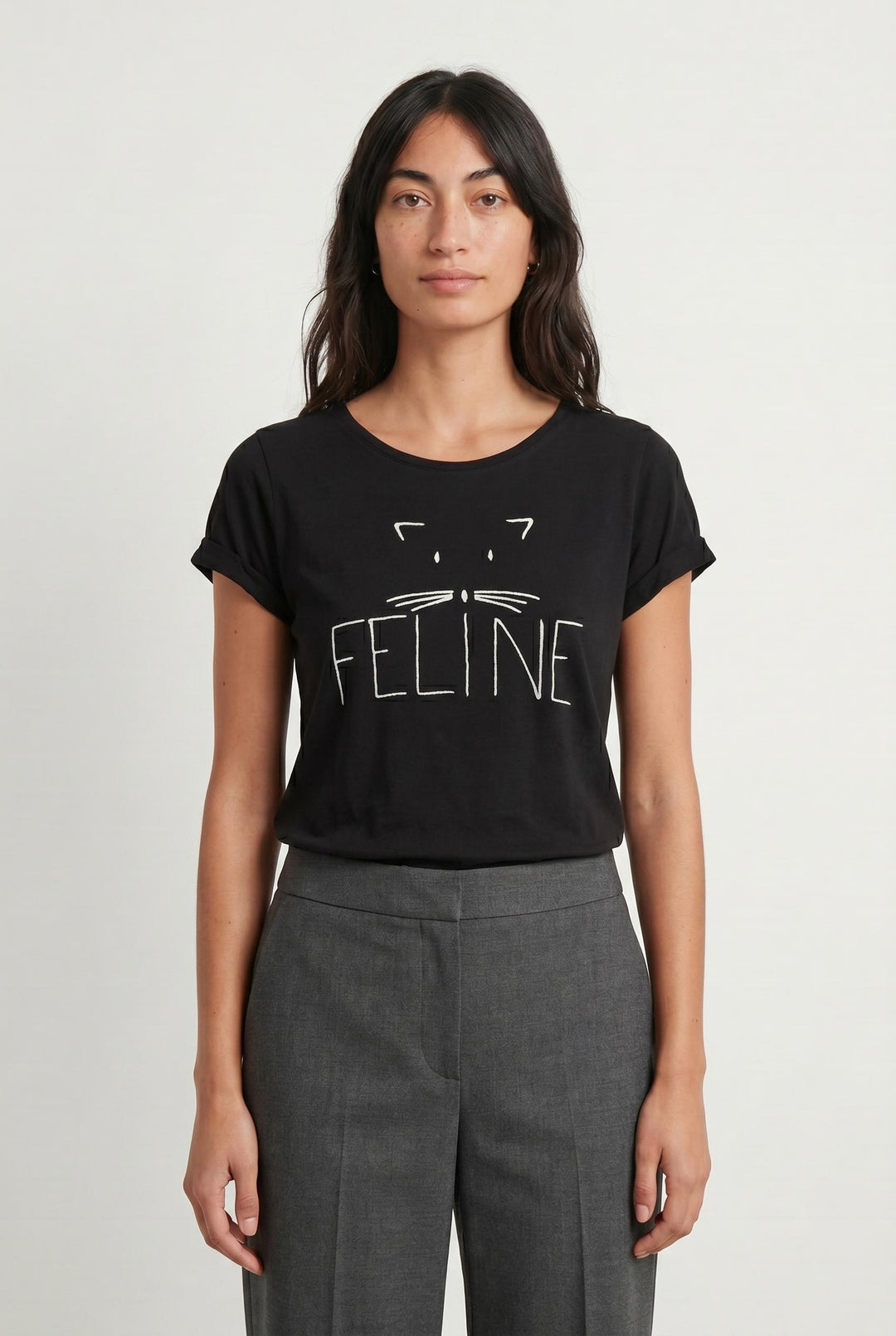 T-shirt noir "Féline" - Taille S/36 de la marque La Fée Maraboutée | PARAD44527 - Vendu par Paradigme - Image 1