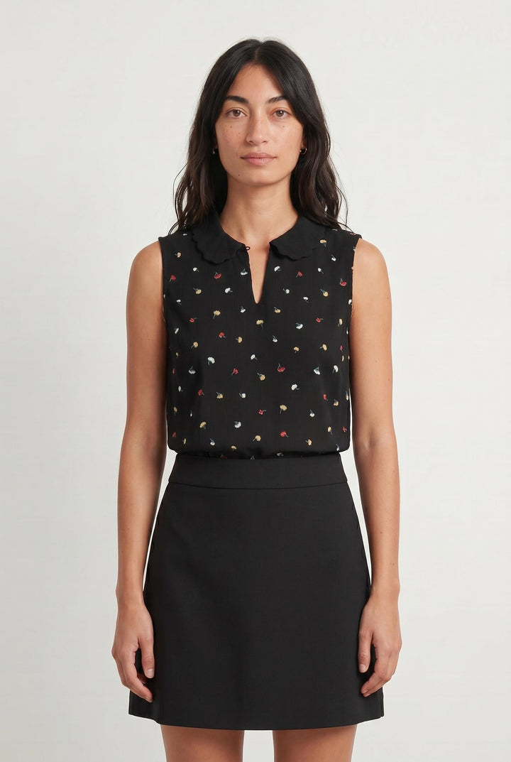Top noir à motifs - Taille S/36 de la marque La Petite Etoile | PARAD44528 - Vendu par Paradigme - Image 1
