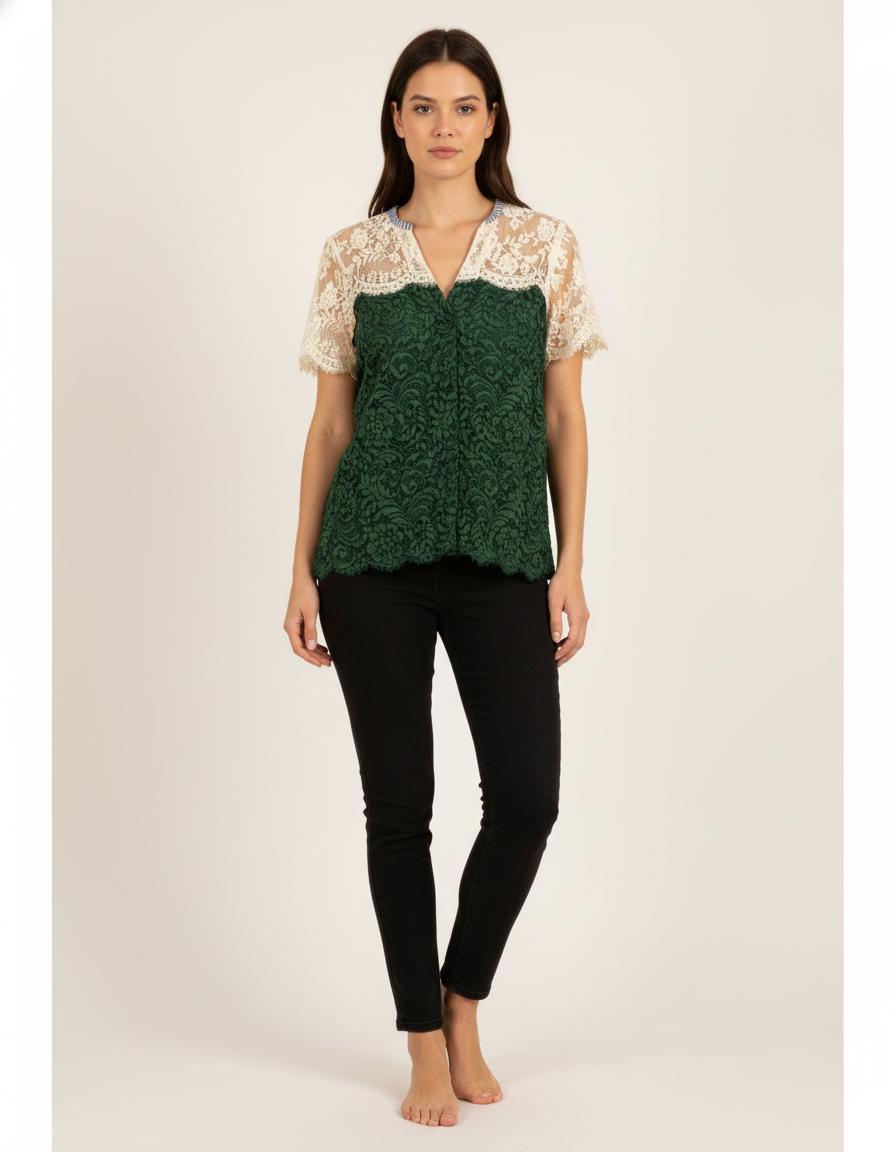 Blouse Vert et Blanc - Taille S/36